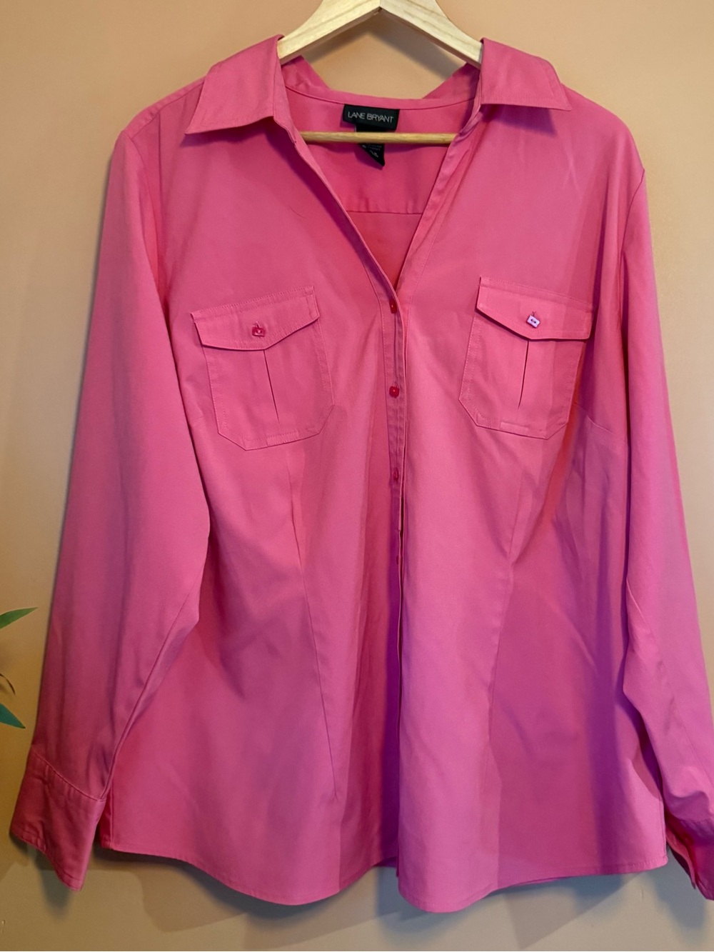 Lane Bryant Plus Size 18/20 Pink Button Front Blouse Career Workwear Stretch
